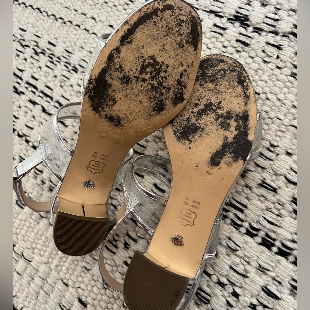 Nina Ganice SILVER METALLIC FOIL WITH MESH BLOCK HEEL HOOK & LOOP SANDALS | Sz 8 - Picture 10 of 10